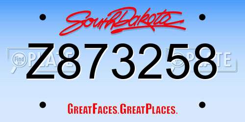 Z873258 South Dakota License Plate