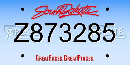 Z873285 South Dakota License Plate