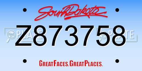 Z873758 South Dakota License Plate