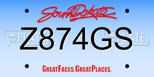 Z874GS South Dakota License Plate