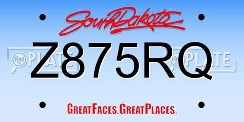 Z875RQ South Dakota License Plate