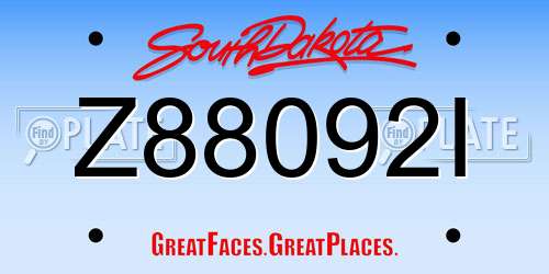 Z88092I South Dakota License Plate