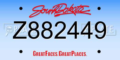 Z882449 South Dakota License Plate