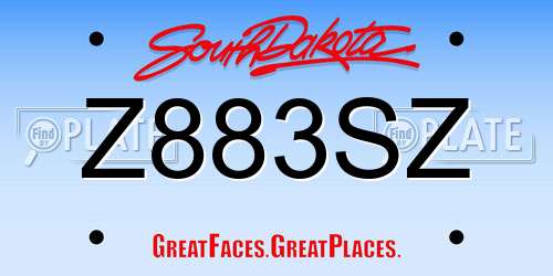 Z883SZ South Dakota License Plate
