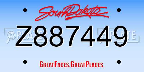Z887449 South Dakota License Plate
