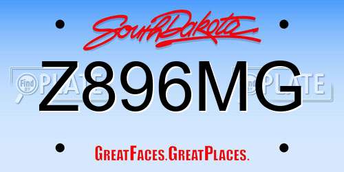 Z896MG South Dakota License Plate