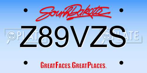 Z89VZS South Dakota License Plate