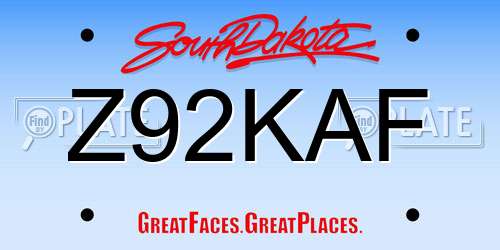 Z92KAF South Dakota License Plate