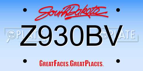 Z930BV South Dakota License Plate