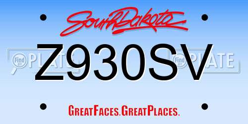 Z930SV South Dakota License Plate