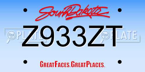 Z933ZT South Dakota License Plate