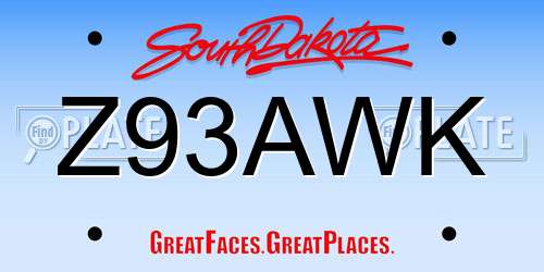 Z93AWK South Dakota License Plate