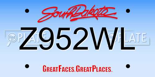 Z952WL South Dakota License Plate