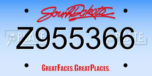Z955366 South Dakota License Plate
