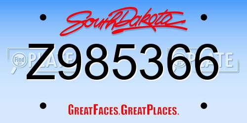Z985366 South Dakota License Plate
