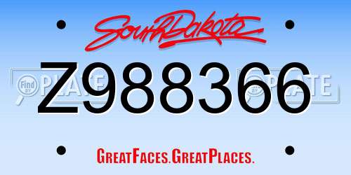 Z988366 South Dakota License Plate