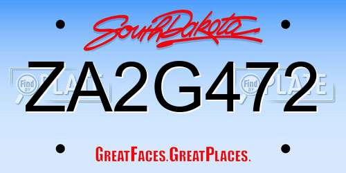 ZA2G472 South Dakota License Plate