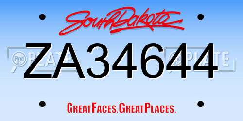 ZA34644 South Dakota License Plate