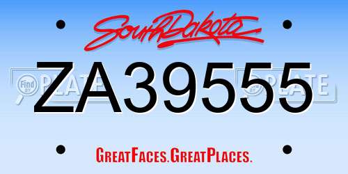 ZA39555 South Dakota License Plate