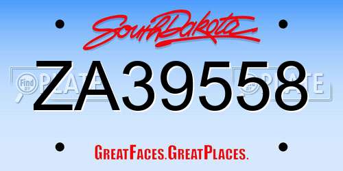 ZA39558 South Dakota License Plate