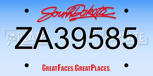 ZA39585 South Dakota License Plate