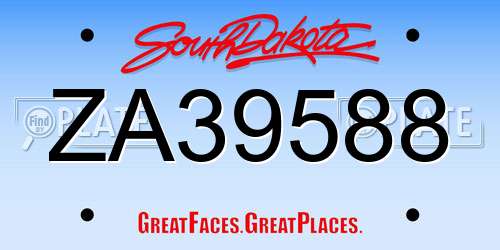 ZA39588 South Dakota License Plate