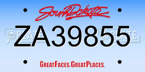 ZA39855 South Dakota License Plate