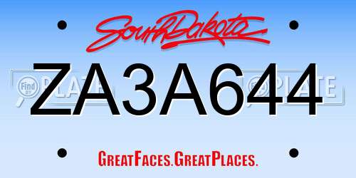 ZA3A644 South Dakota License Plate