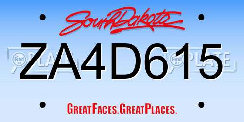 ZA4D615 South Dakota License Plate