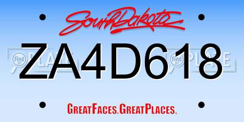 ZA4D618 South Dakota License Plate
