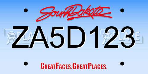 ZA5D123 South Dakota License Plate