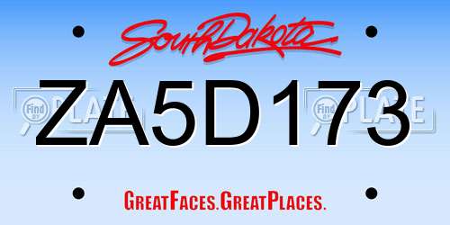 ZA5D173 South Dakota License Plate