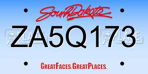 ZA5Q173 South Dakota License Plate