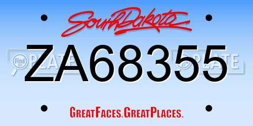 ZA68355 South Dakota License Plate