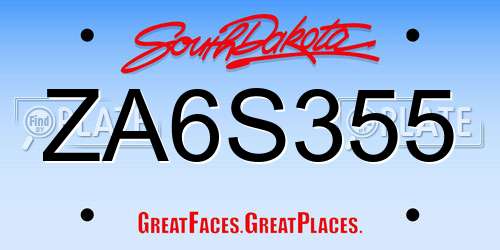 ZA6S355 South Dakota License Plate