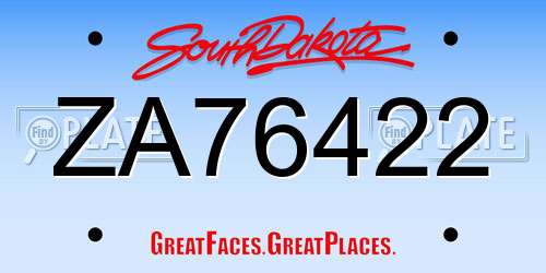 ZA76422 South Dakota License Plate
