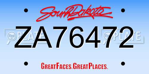 ZA76472 South Dakota License Plate