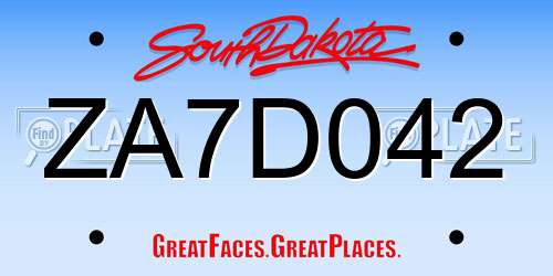 ZA7D042 South Dakota License Plate