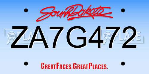 ZA7G472 South Dakota License Plate