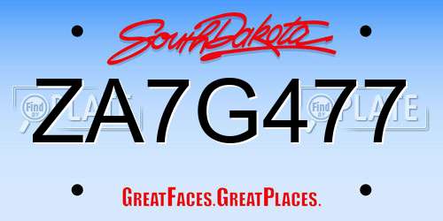 ZA7G477 South Dakota License Plate