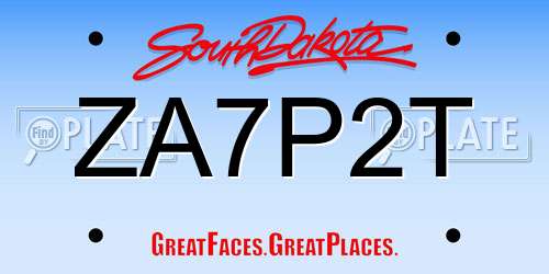 ZA7P2T South Dakota License Plate