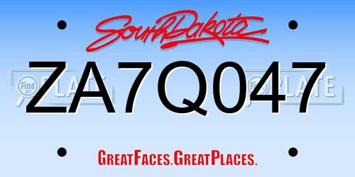 ZA7Q047 South Dakota License Plate