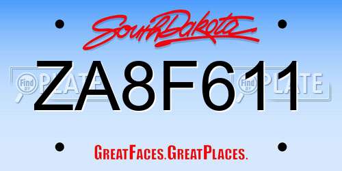 ZA8F611 South Dakota License Plate