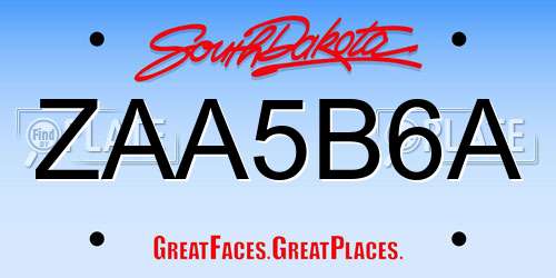 ZAA5B6A South Dakota License Plate