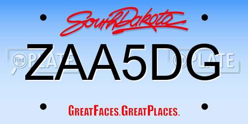 ZAA5DG South Dakota License Plate
