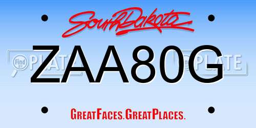 ZAA80G South Dakota License Plate