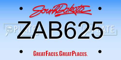 ZAB625 South Dakota License Plate