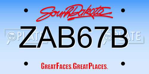 ZAB67B South Dakota License Plate