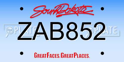 ZAB852 South Dakota License Plate