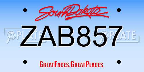 ZAB857 South Dakota License Plate
